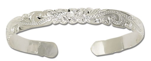 Sterling Silver Hawaiian Cuff Bangle, Etched - Jewelry - Leilanis Attic