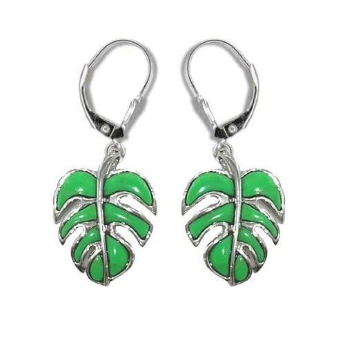 Sterling Silver Hawaiian Green Turquoise Monstera Lever Back Earrings - Jewelry - Leilanis Attic