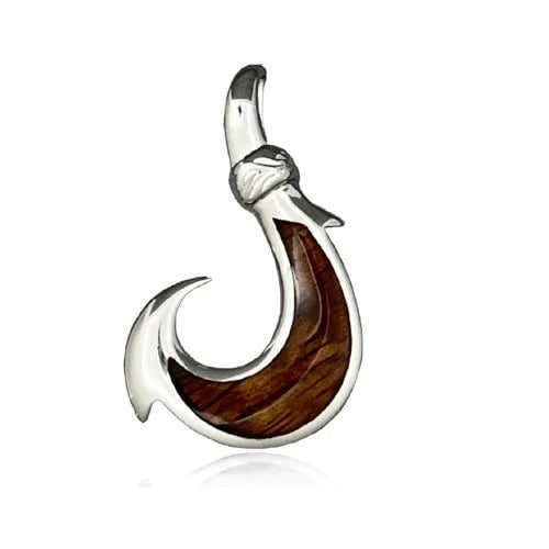 Sterling Silver Hawaiian Koa Wood Fish Hook Pendant - Jewelry - Leilanis Attic
