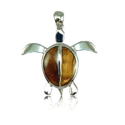 Sterling Silver Hawaiian Koa Wood Sea Turtle Pendant - Jewelry - Leilanis Attic