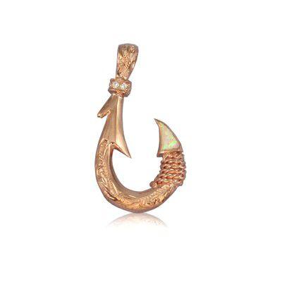 Sterling Silver Hawaiian Pink Opal Fish Hook Pendant - Jewelry - Leilanis Attic