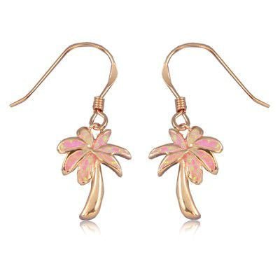 Sterling Silver Hawaiian Pink Opal Palm Tree Fish Wired Earrings - Jewelry - Leilanis Attic
