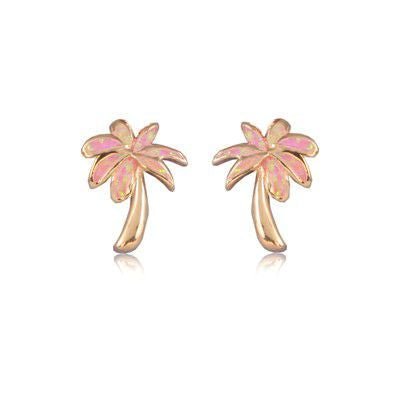 Sterling Silver Hawaiian Pink Opal Palm Tree Pierced Earrings - Jewelry - Leilanis Attic