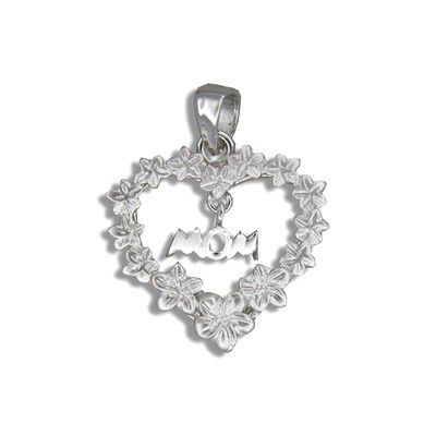 Sterling Silver Hawaiian Plumeria Heart Leis with "MOM" Design Pendant - Jewelry - Leilanis Attic
