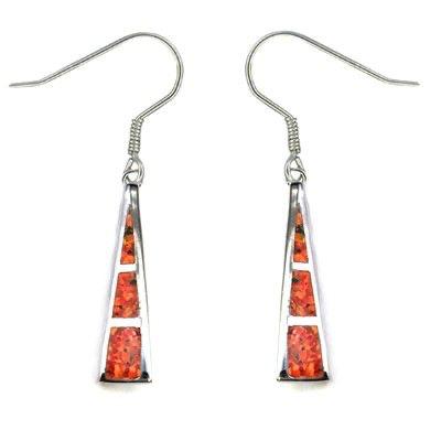 Sterling Silver Hawaiian Triangle Shaped with Red Fire Opal Fish Wire Earrings - Jewelry - Leilanis Attic