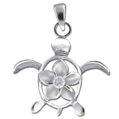 Sterling Silver Honu with CZ Pendant - Pendant - Leilanis Attic