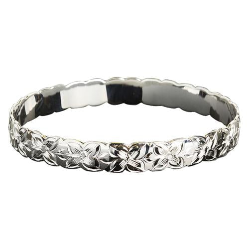 Sterling Silver Plumeria Chain Cut-out Edge Bangle, 6mm - Jewelry - Leilanis Attic