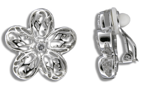 Sterling Silver Plumeria Clip-On Earrings - Jewelry - Leilanis Attic