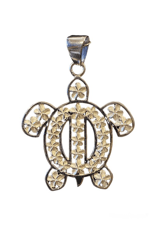Sterling Silver Plumeria Filled Honu Pendant - Jewelry - Leilanis Attic