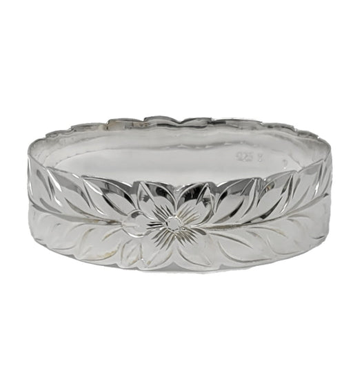 Sterling Silver Plumeria Maile Cut-Out Edge Bangle, 18mm - Jewelry - Leilanis Attic