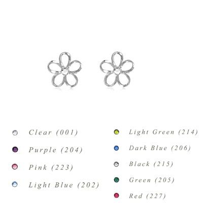 Sterling Silver Plumeria Outline with Pink Crystal Earrings, 8MM - Jewelry - Leilanis Attic