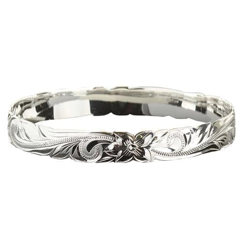 Sterling Silver Plumeria Scroll Cut-out Edge Bangle, 10mm - Jewelry - Leilanis Attic
