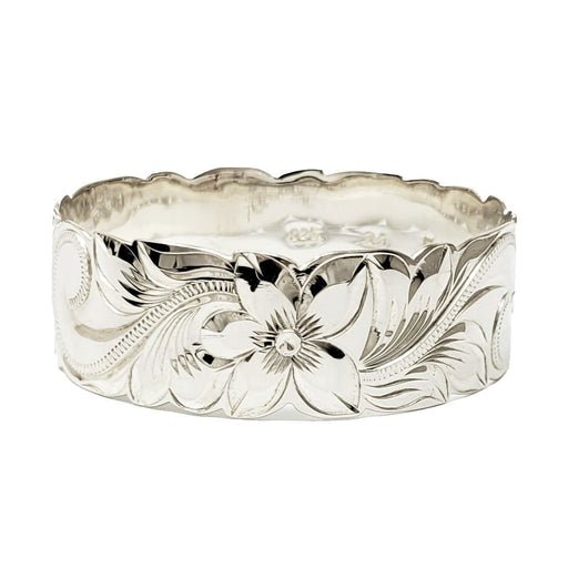 Sterling Silver Plumeria Scroll Cut-Out Edge Bangle, 22mm - Jewelry - Leilanis Attic