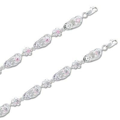 Sterling Silver Plumeria Slipper Bracelet with Pink CZ - Jewelry - Leilanis Attic