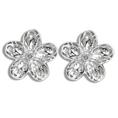 Sterling Silver Plumeria with CZ Clip-On Earrings - Jewelry - Leilanis Attic
