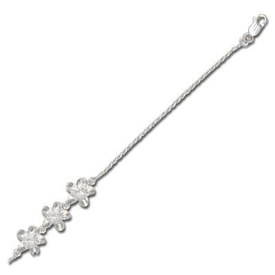 Sterling Silver Triple 12MM Hawaiian Plumeria Design with Rope Link Bracelet - Jewelry - Leilanis Attic