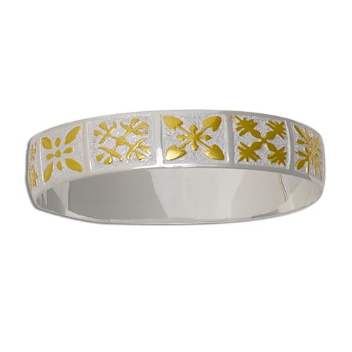 Sterling Silver Two-Tone 10mm Quilt Pattern Straight Edge Bangle - Jewelry - Leilanis Attic
