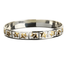 Sterling Silver Two-Tone 10mm Raised Honu Straight Edge Bangle - Jewelry - Leilanis Attic