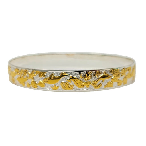Sterling Silver Two-Tone 10mm Sealife Straight Edge Bangle - Jewelry - Leilanis Attic