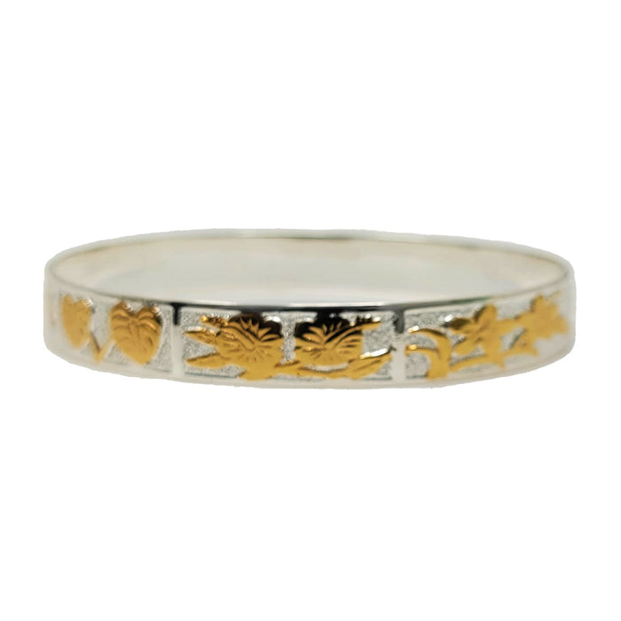 Sterling Silver Two-Tone 10mm Tropical Flowers Straight Edge Bangle - Jewelry - Leilanis Attic