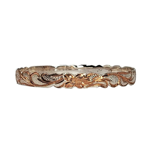 Sterling Silver Two-Tone Rose Gold Hawaiian Plumeria Scroll Cut-out Edge Bangle, 8mm - Jewelry - Leilanis Attic