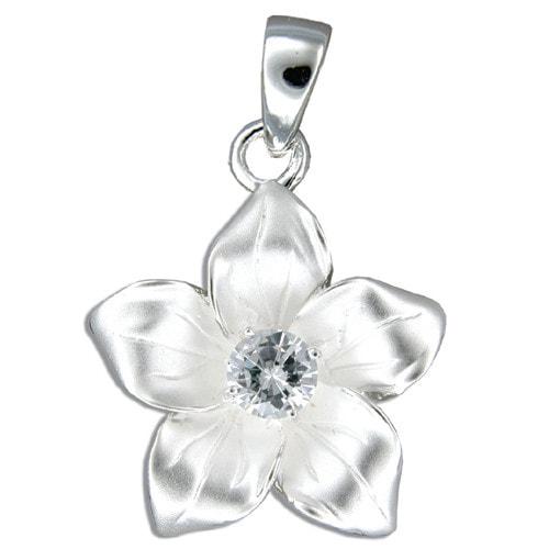 Sterling Silver White Sand CZ Plumeria Pendant - Jewelry - Leilanis Attic