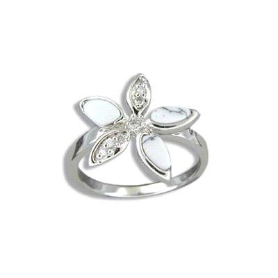 Sterling Silver White Turquoise Plumeria Ring - Ring - Leilanis Attic