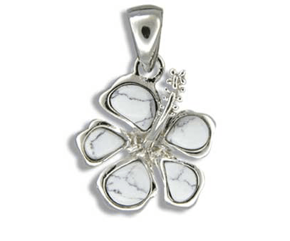 Sterling Silver with White Turquoise Hibiscus Pendant - Jewelry - Leilanis Attic