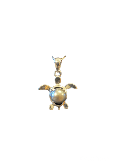Tahitian Black Pearl and Sterling Silver Plumeria Honu Pendant - Jewelry - Leilanis Attic