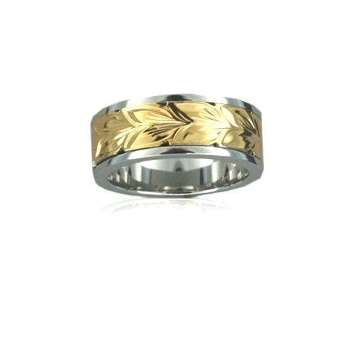 Two Toned Sterling Silver 14K Maile Ring 8mm Band - Jewelry - Leilanis Attic