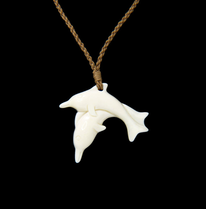 White Bone Double Dolphin Necklace - Jewelry - Leilanis Attic