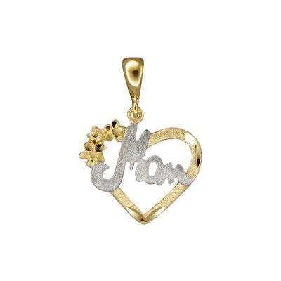 14KT Gold Cut-Out Heart with "MOM" Pendant - Leilanis Attic
