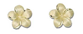 14kt Yellow Gold 8mm Plumeria Pierced Earrings - Leilanis Attic