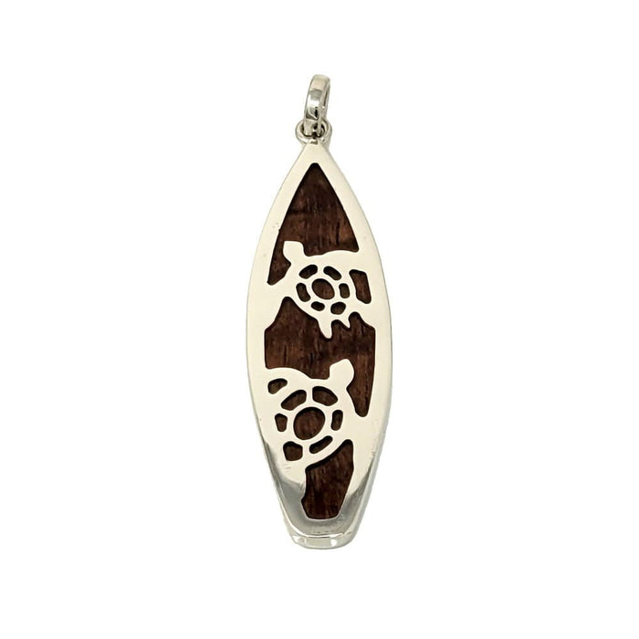 Leilanis Attic Pendant 2 Honu Surfboard Pendant with Hawaiian Koa Wood Inlay