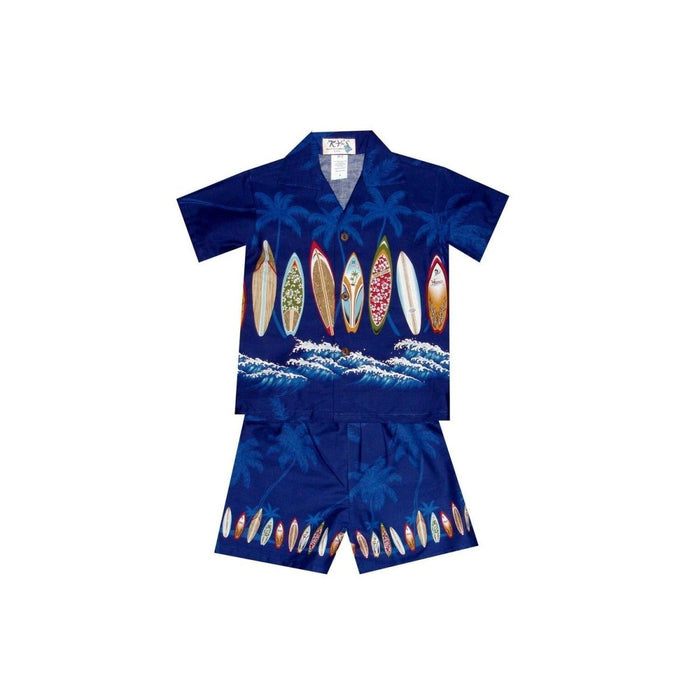 Ky's International Aloha Shirt - Boys Set 2 / Navy Blue KY's Boys Hawaiian Cabana Set, Surfboard Border