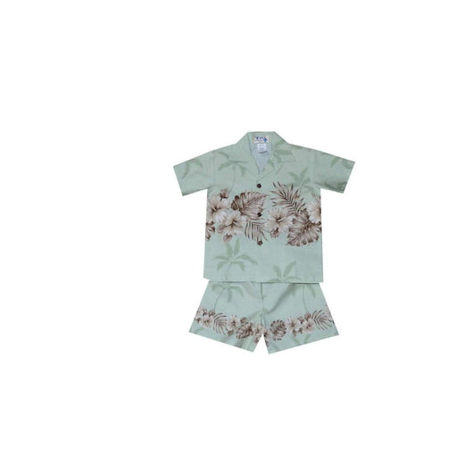 Ky's International Aloha Shirt - Boys Set 2 / Green KY's Boys Hawaiian Cabana Set, Vintage Hibiscus