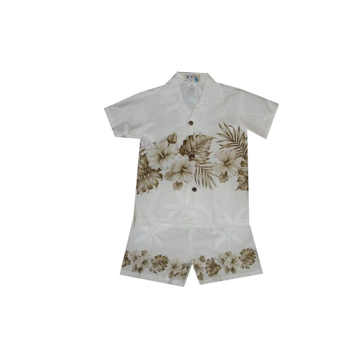 Ky's International Aloha Shirt - Boys Set 2 / White KY's Boys Hawaiian Cabana Set, Vintage Hibiscus