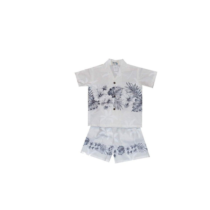 Ky's International Aloha Shirt - Boys Set 2 / White, Black KY's Boys Hawaiian Cabana Set, Vintage Hibiscus