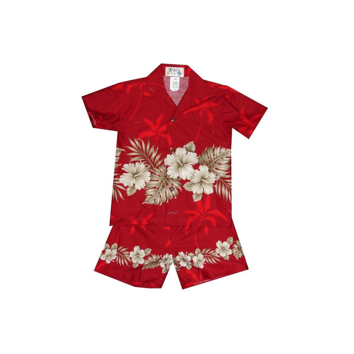Ky's International Aloha Shirt - Boys Set 2 / Red KY's Boys Hawaiian Cabana Set, Vintage Hibiscus