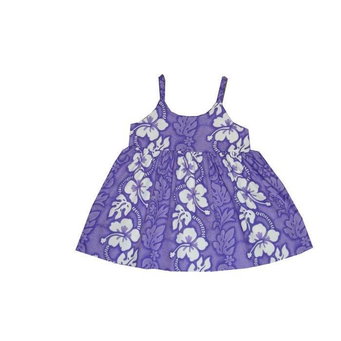 Ky's International Aloha Dress - Girls 6M / Purple KY's Girls Bungee Aloha Dress, White Hibiscus Panel