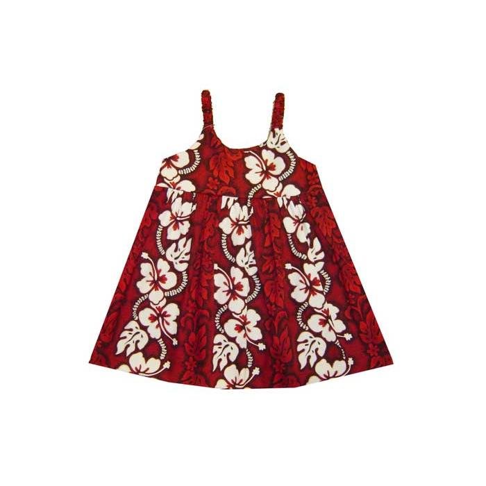 Ky's International Aloha Dress - Girls 6M / Red KY's Girls Bungee Aloha Dress, White Hibiscus Panel
