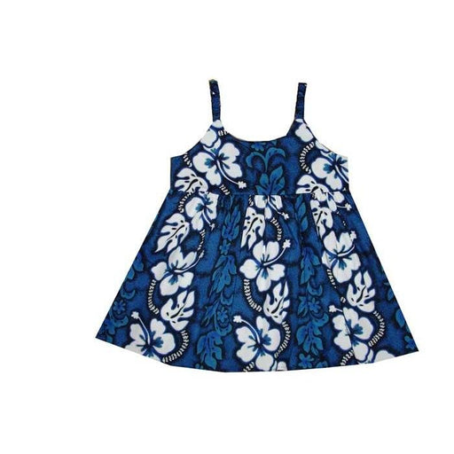Ky's International Aloha Dress - Girls 6M / Navy Blue KY's Girls Bungee Aloha Dress, White Hibiscus Panel
