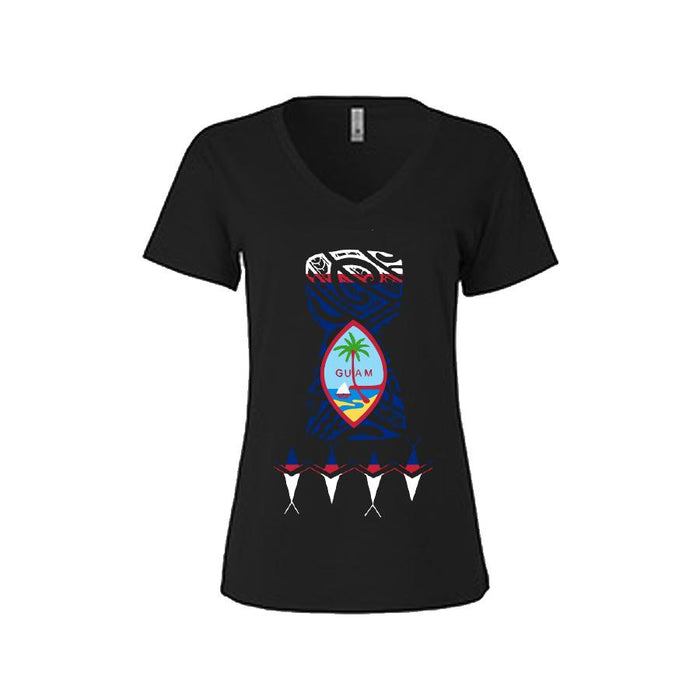 Leilanis Attic T-Shirt - Womens Guam Seal with Latte Stone, Womens V-neck T-shirt