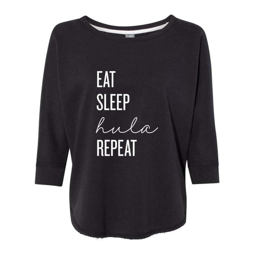 Leilanis Attic T-Shirt - Womens S / Black Leilani’s “Eat Sleep, Hula, Repeat”, Womens Cropped Crewneck
