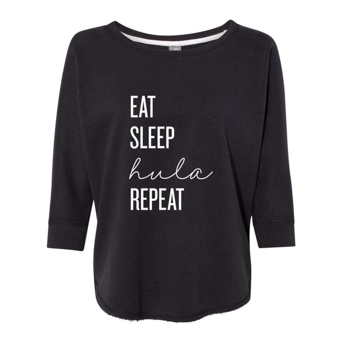 Leilanis Attic T-Shirt - Womens S / Black Leilani’s “Eat Sleep, Hula, Repeat”, Womens Cropped Crewneck
