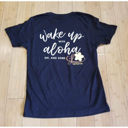 Leilanis Attic T-Shirt - Mens 2XL Leilanis "Wake up With Aloha" Unisex Black T-Shirt, 2XL