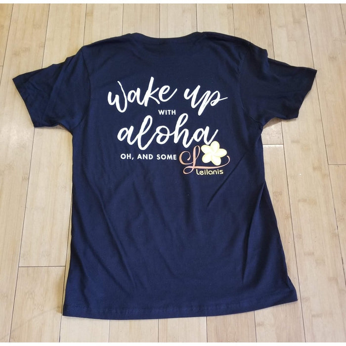 Leilanis Attic T-Shirt - Mens 2XL Leilanis "Wake up With Aloha" Unisex Black T-Shirt, 2XL