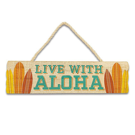 Madden Sign "Live with Aloha - Surf Board" Wooden Hanging Sign