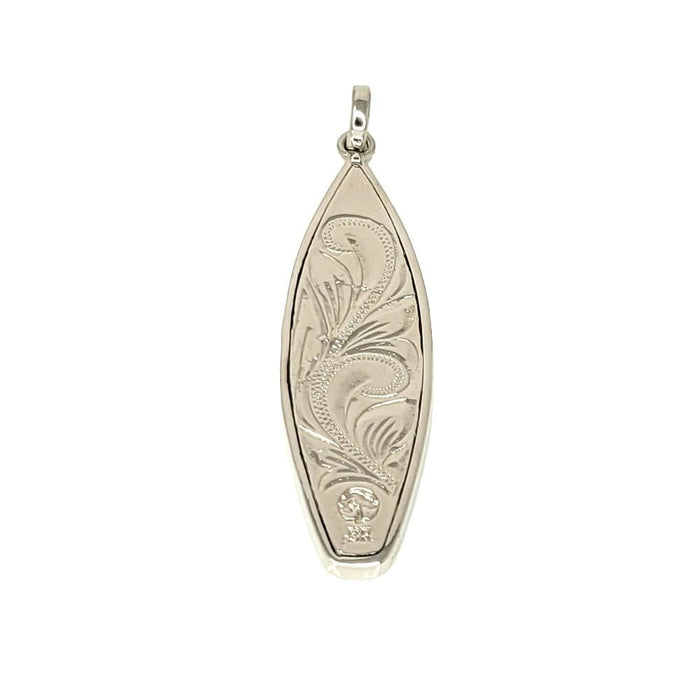Leilanis Attic Pendant Plumeria Surfboard Pendant with Hawaiian Koa Wood Inlay