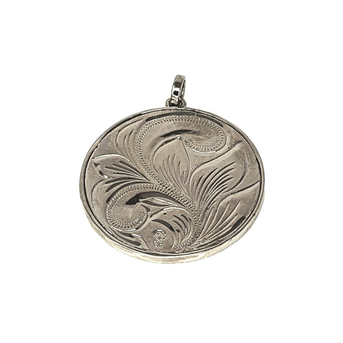Leilanis Attic Pendant Round Plumeria Pendant with Sterling Silver and Hawaiian Koa Wood Inlay